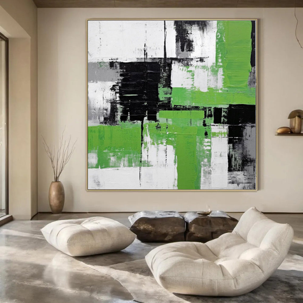 Grand Abstract Painting for Indoor Green Wall Spaces - Made to Order Acrylic on Linen