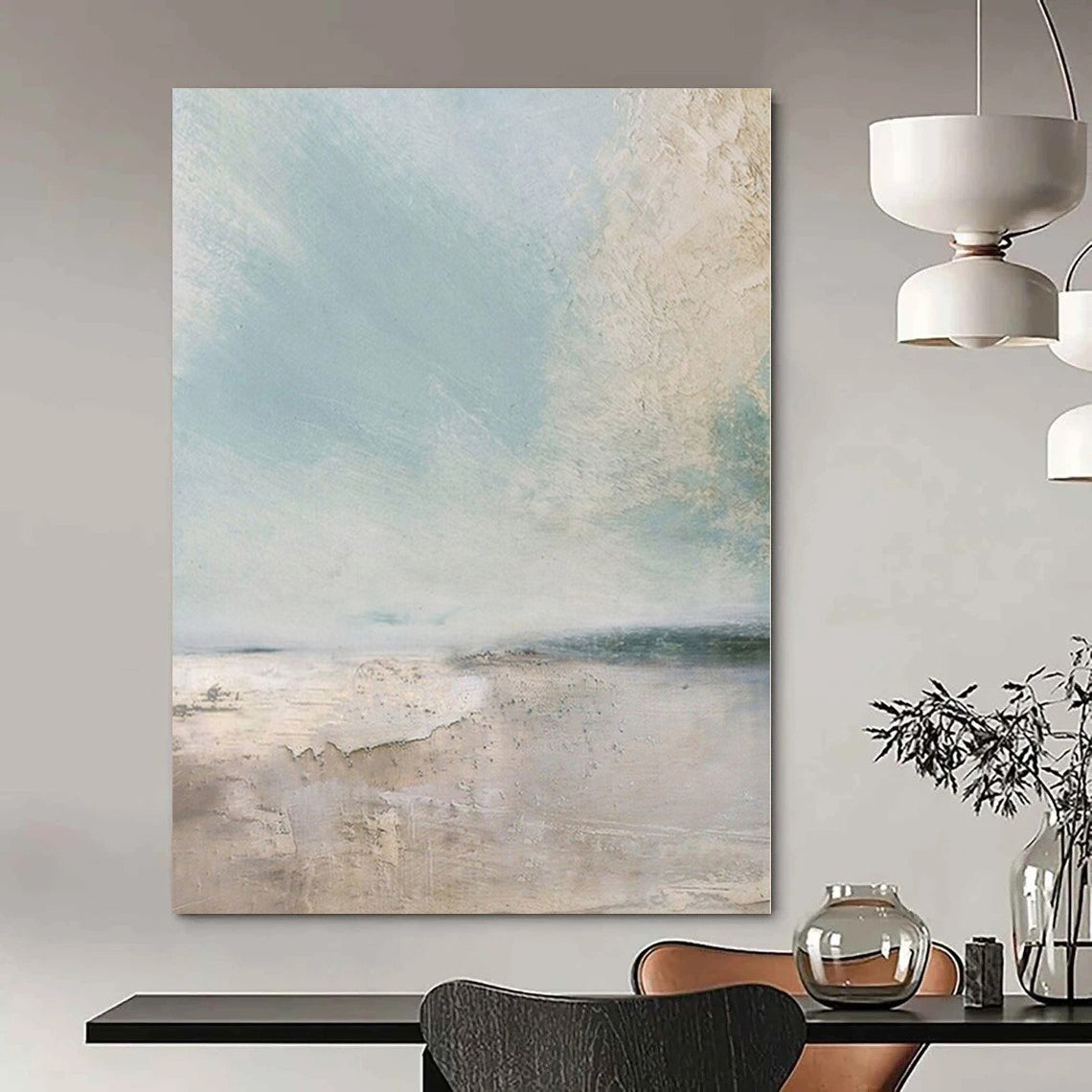 Sculptural Hand-Painted Abstract Mural for Living Room Behind Sectional Dividers