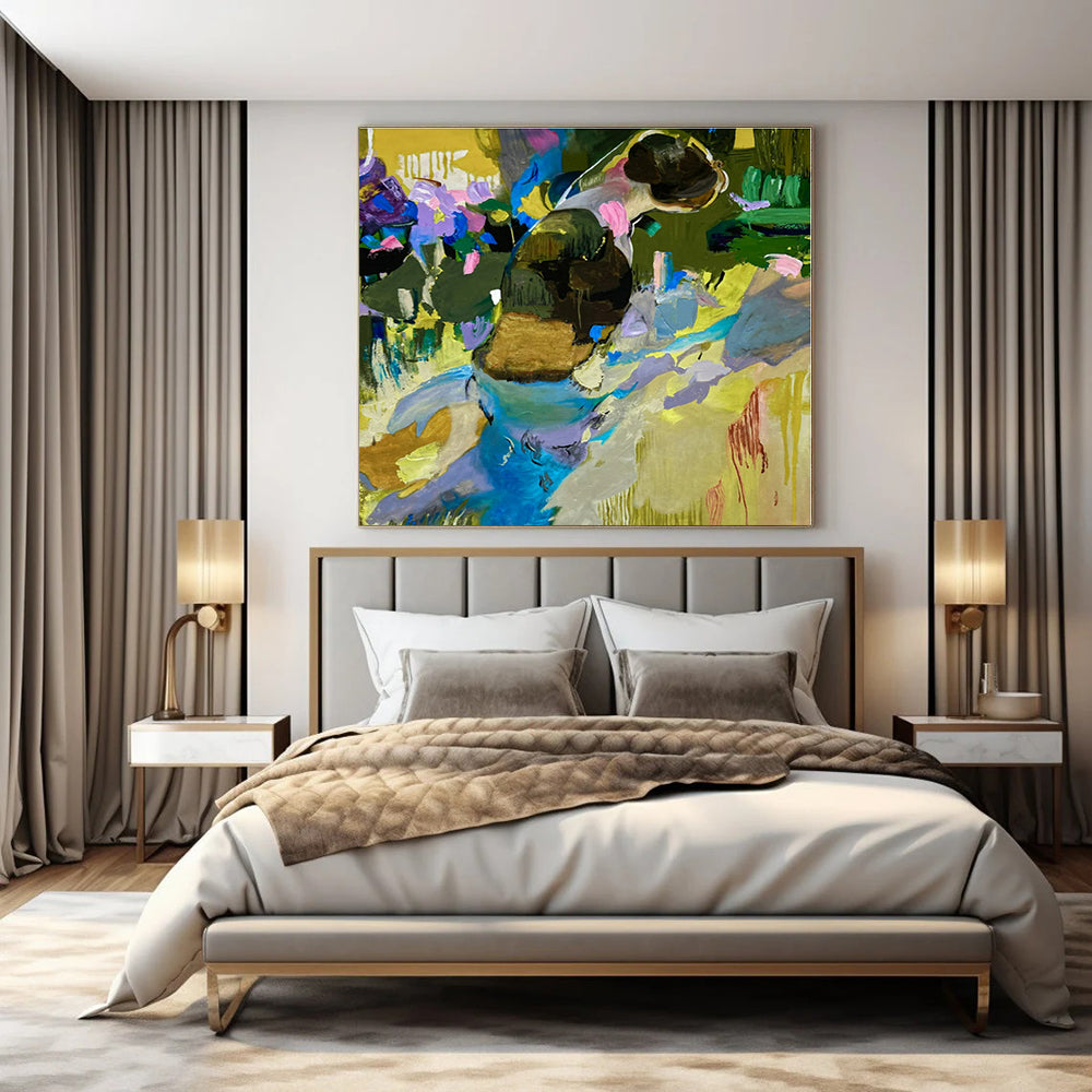 Oversized Hand-Painted Modern Abstract Painting for Bedroom Pet Sleeping Nooks