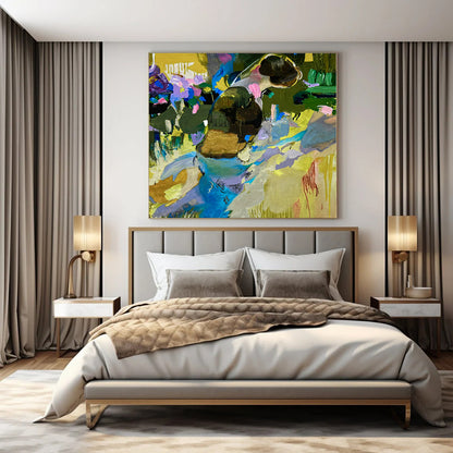 Oversized Hand-Painted Modern Abstract Painting for Bedroom Pet Sleeping Nooks