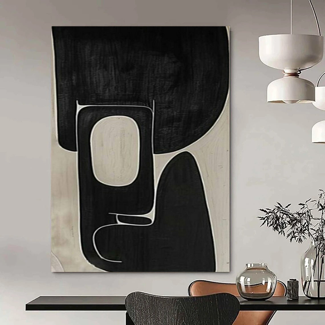Oversized Hand-Painted Modern Abstract Painting for Family Home Meditation Nooks