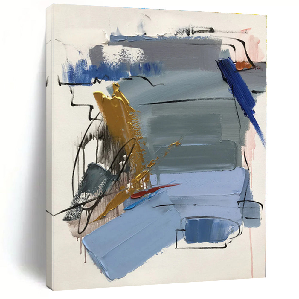 Custom Oversized Hand-Painted Abstract Canvas for Attic Living Space Feature Wall