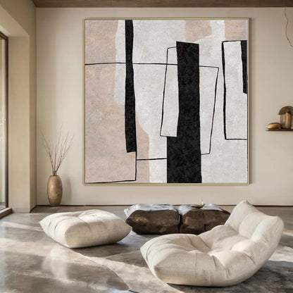 Warm Hand-Painted Abstract Wall Art for Living Room Behind Armchairs