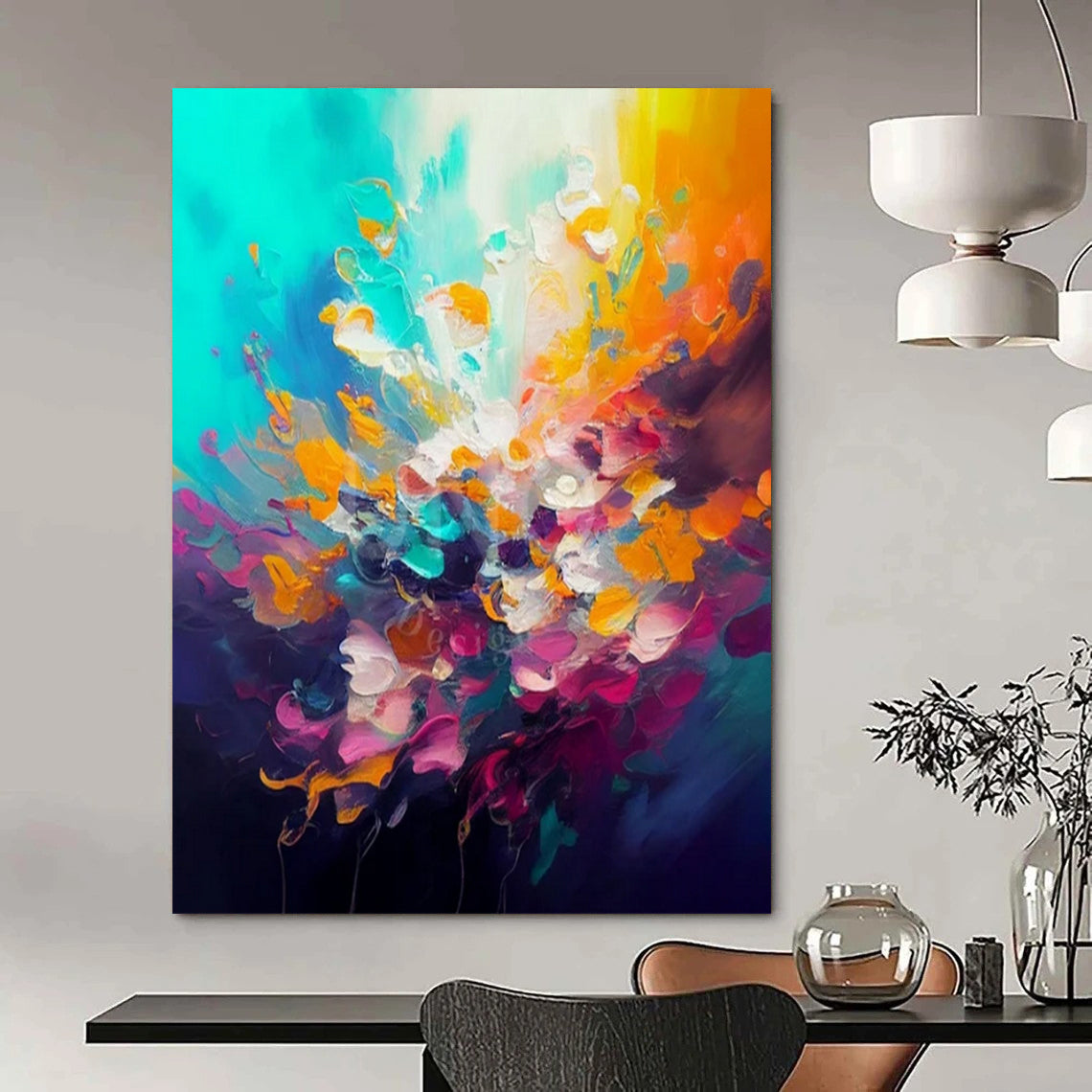 Large-Scale Contemporary Abstract Canvas for Artisan Coffee Shop Interiors