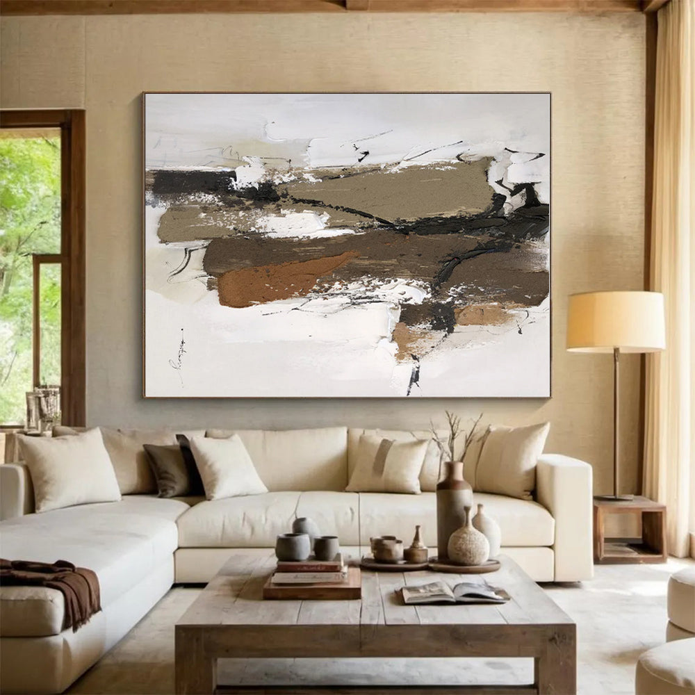 Oversized Custom Hand-Painted Abstract Painting for Home Library Study Nook Wall