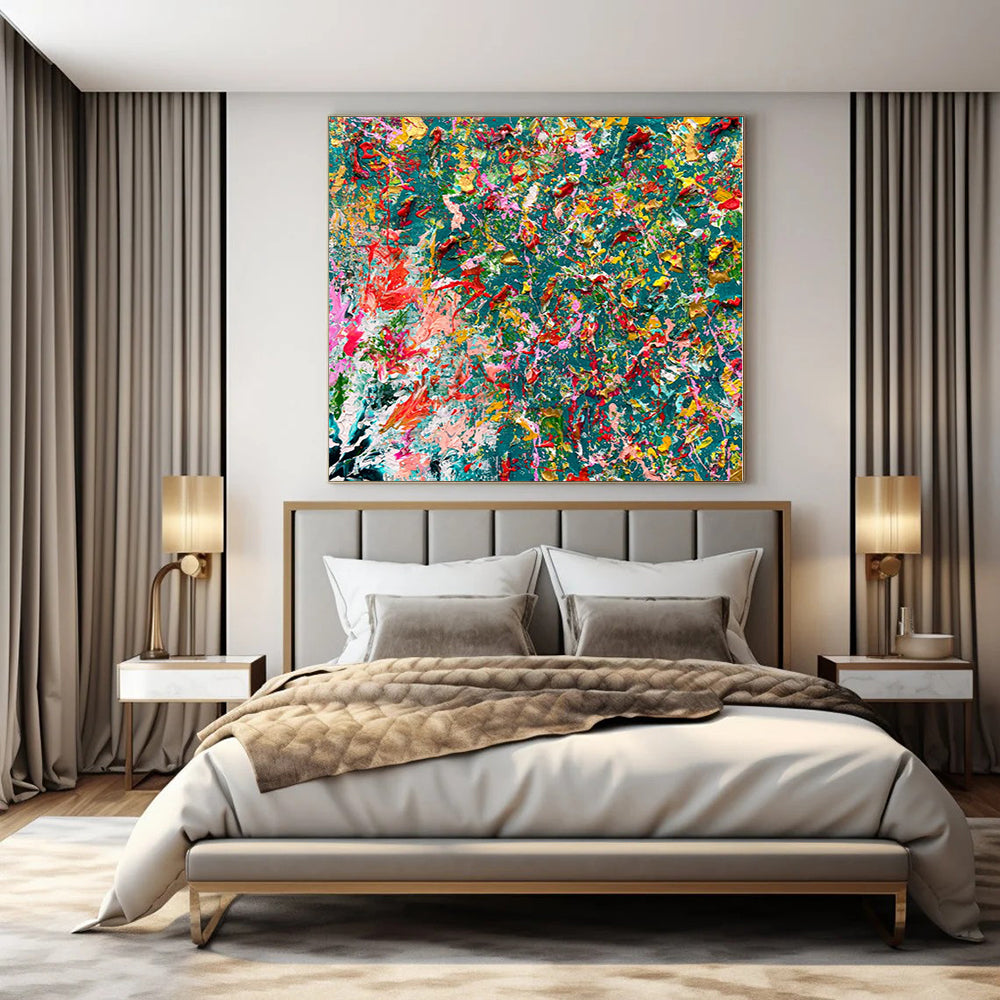 Large-Scale Hand-Painted Contemporary Abstract Mural for Bedroom Accent Walls