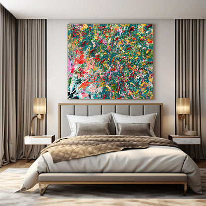 Large-Scale Hand-Painted Contemporary Abstract Mural for Bedroom Accent Walls