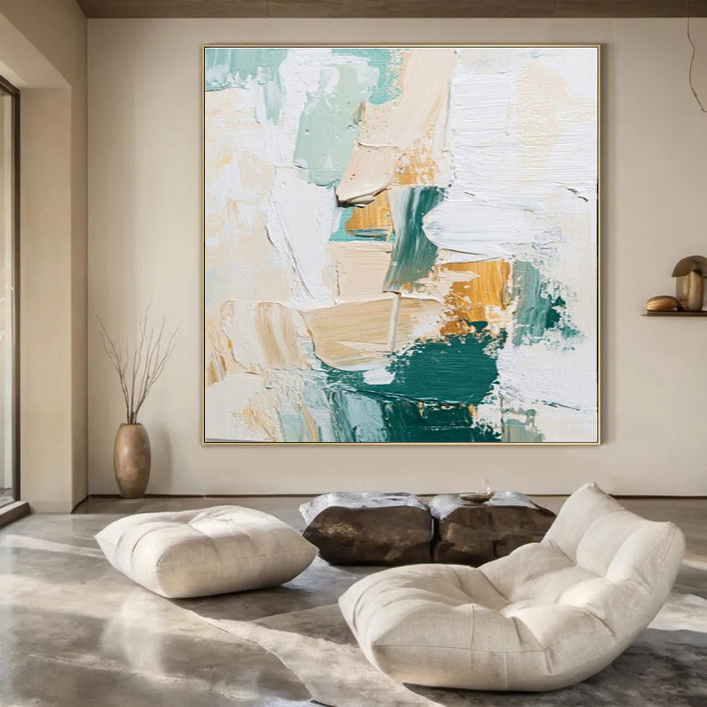 Huge Hand-Painted Contemporary Abstract Canvas for Office Waiting Areas