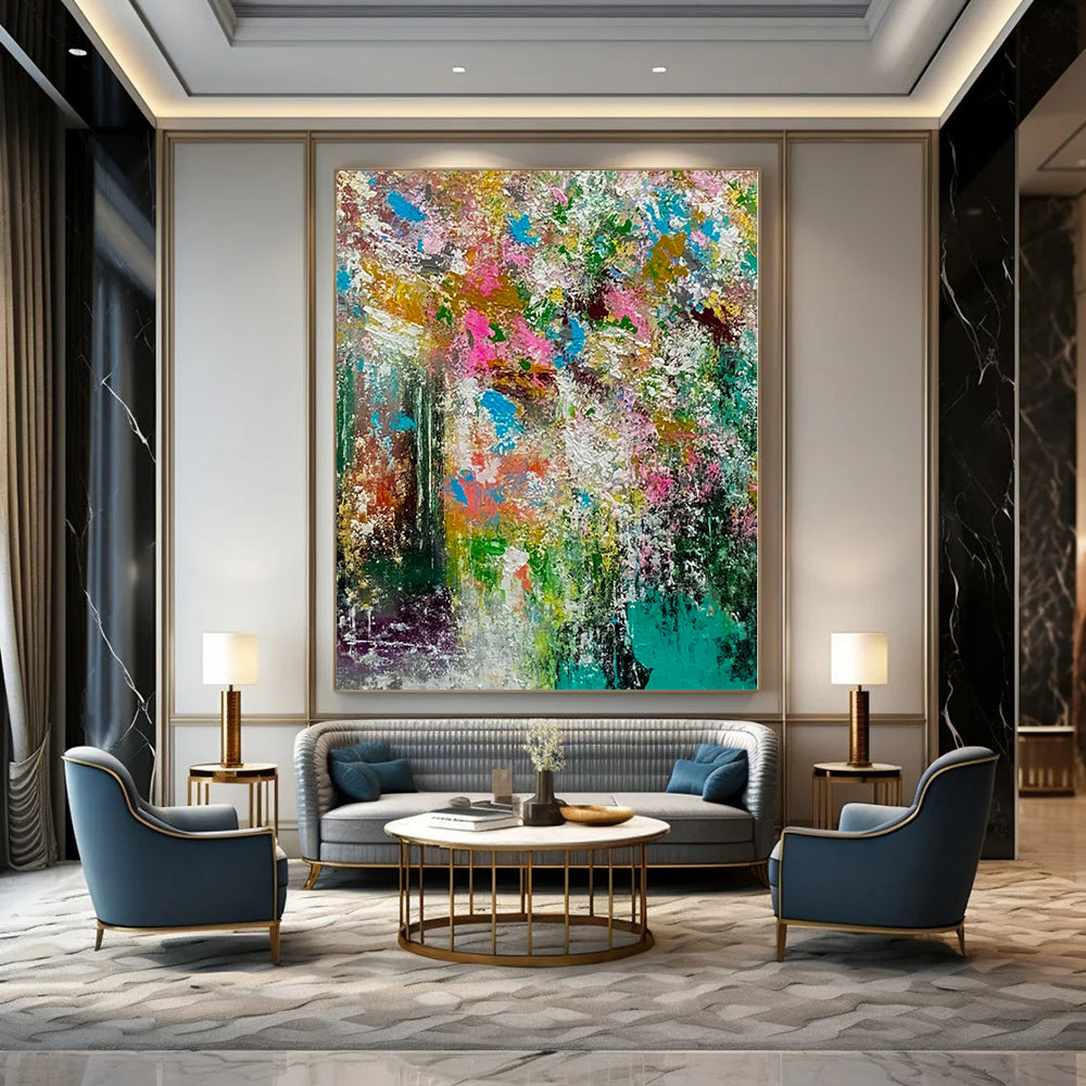 Huge Hand-Painted Contemporary Abstract Canvas for Bedroom Windowless Walls
