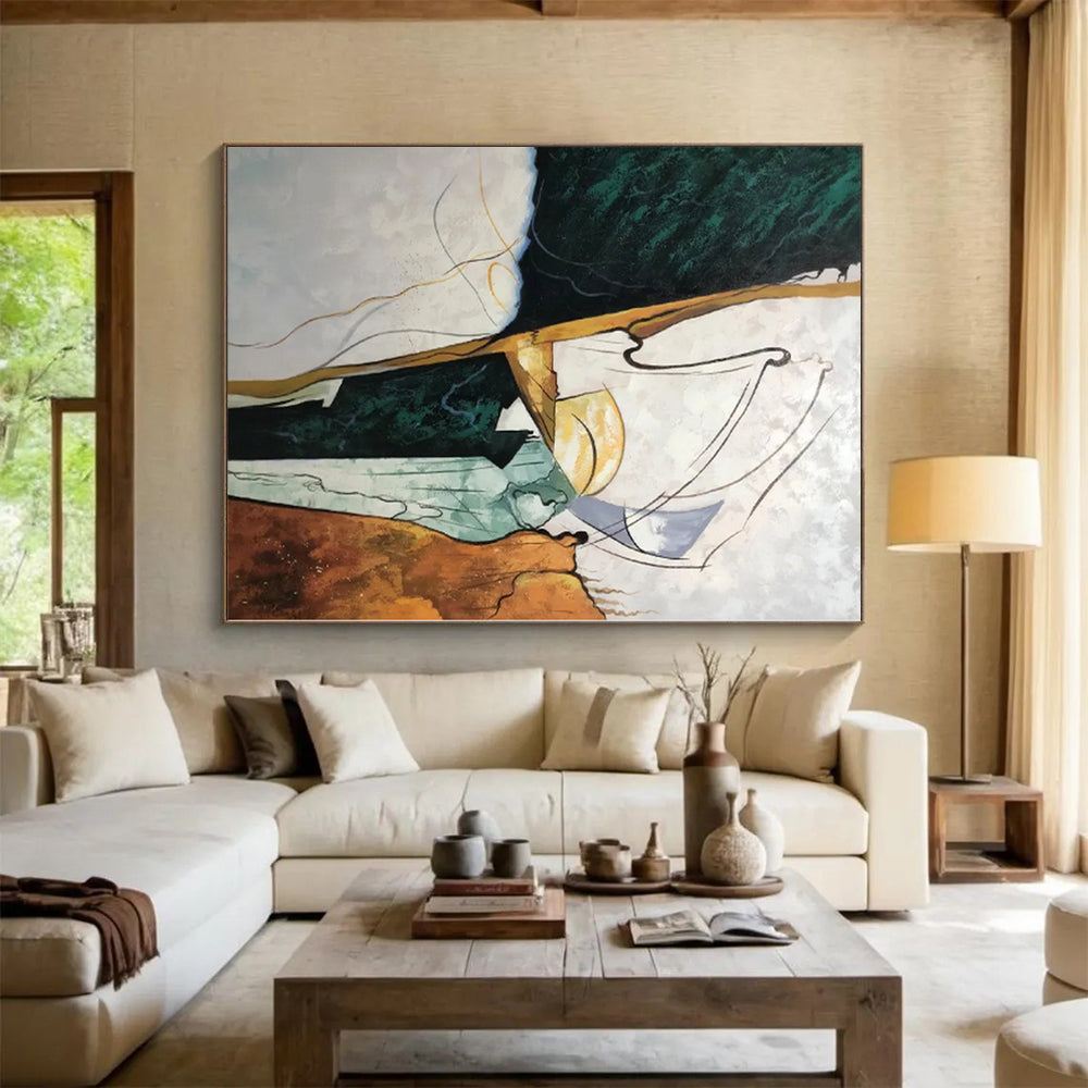 Monumental Custom Abstract Painting for Sunroom Garden View Walls