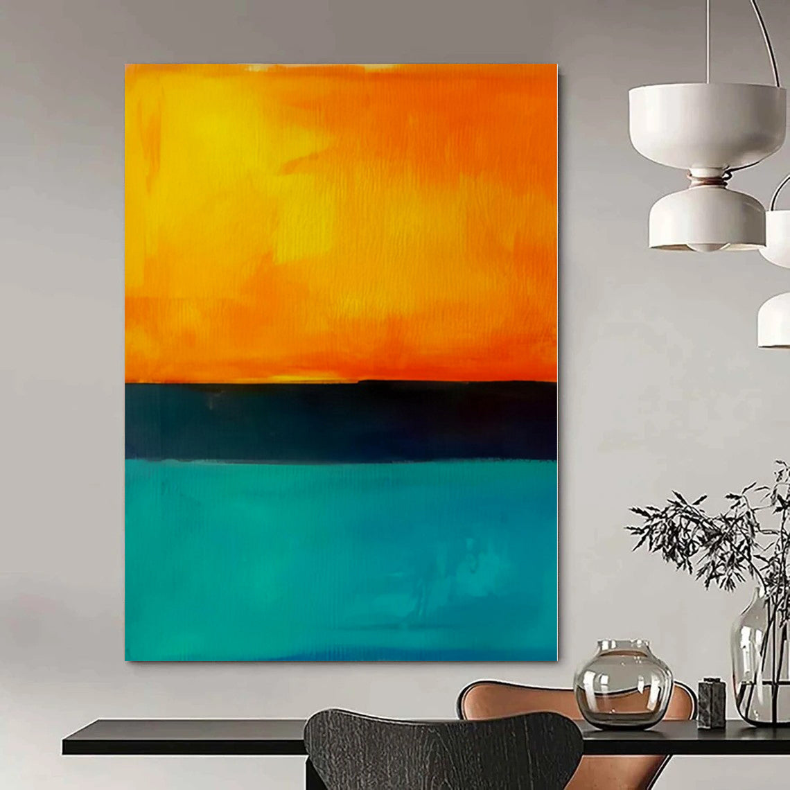 Chandelier-Focused Hand-Painted Mural for Dining Room Ceilings
