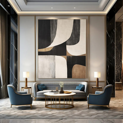 Oversized Custom Hand-Painted Abstract Canvas for Dining Room and Hotel Lobby Lounge