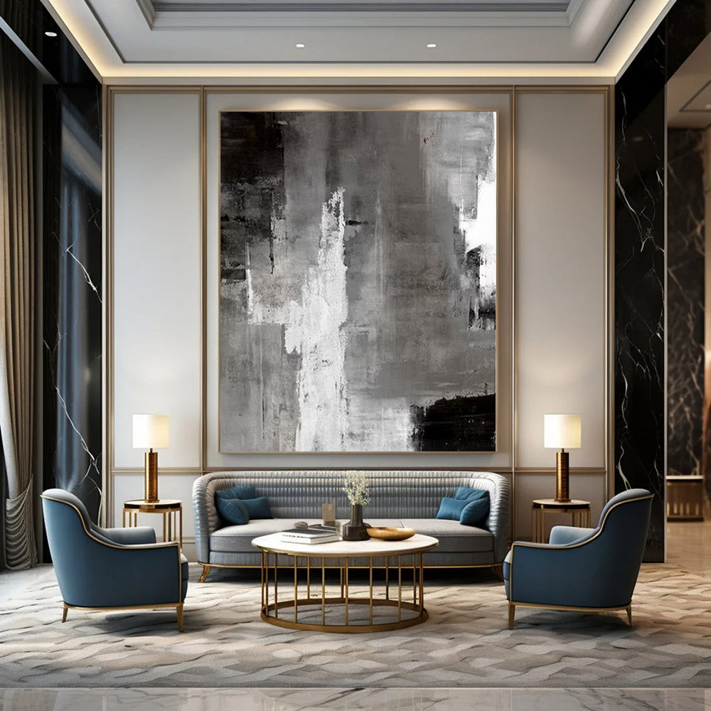 Huge Hand-Painted Contemporary Abstract Painting for Living Room Above Sofa Headers