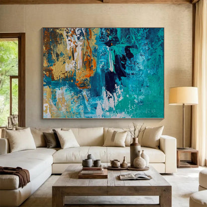 Immense Geometric Abstract Wall Art - Hand-Painted Resin for Tech Startup Offices