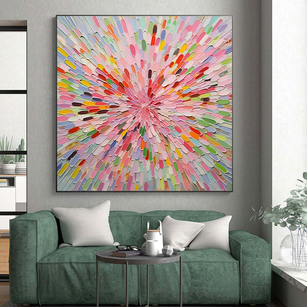Oversized Hand-Painted Abstract Canvas for Living Room Media Wall