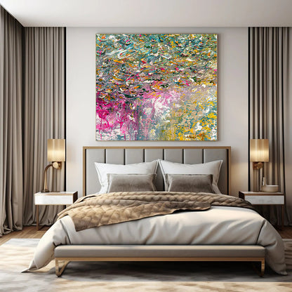 Colossal Hand-Painted Contemporary Abstract Mural for Bedroom Teen Hangout Areas