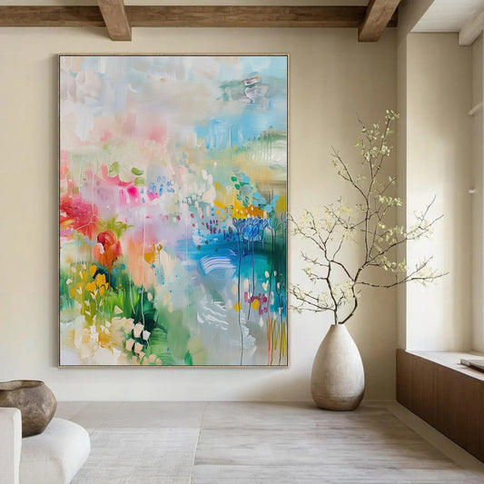 Colossal Hand-Painted Contemporary Abstract Mural for Dining Room Wine Tasting Areas