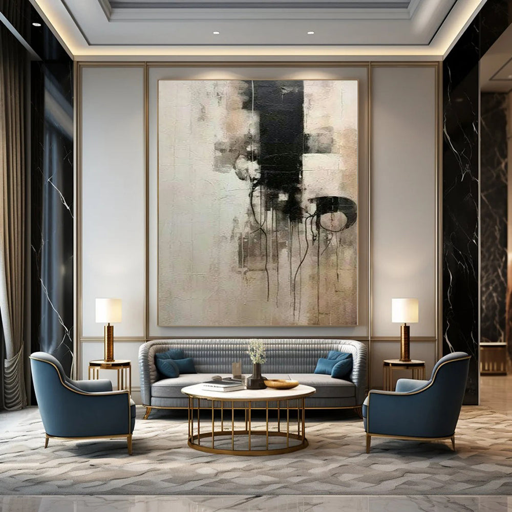 Oversized Hand-Painted Contemporary Abstract Mural for Bedroom Alcoves
