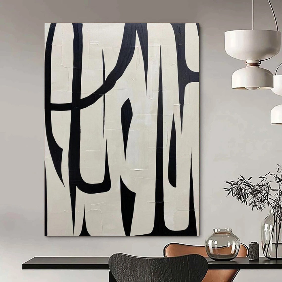 Oversized Hand-Painted Modern Abstract Mural for Living Room Behind Sectional Dividers