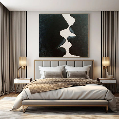 Minimalist Monochrome Hand-Painted Abstract Canvas for Dining Rooms