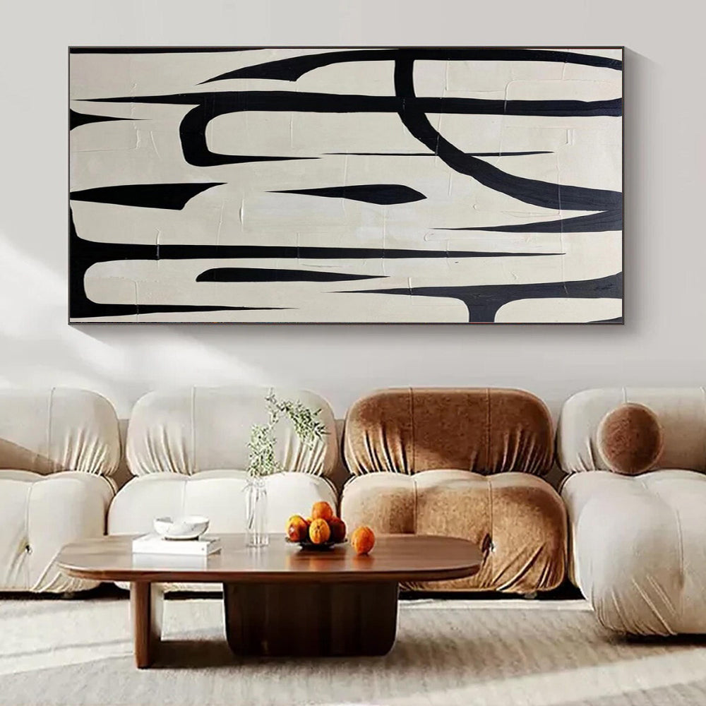 Oversized Hand-Painted Modern Abstract Mural for Living Room Behind Sectional Dividers