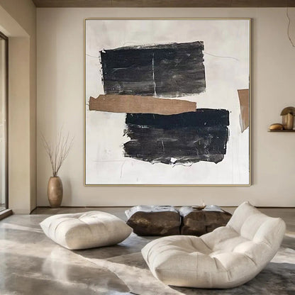 Cozy Hand-Painted Abstract Mural for Living Room Dining Nooks