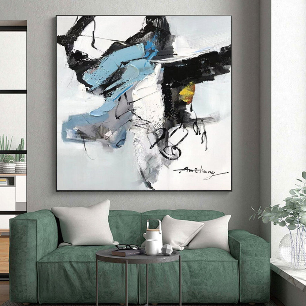 Contemporary Oversized Hand-Painted Abstract Canvas for Modern Living Room Makeover