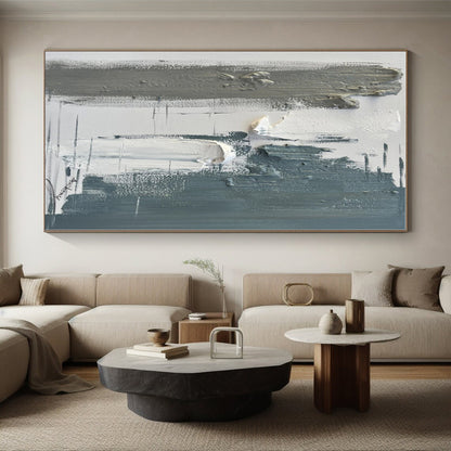 Custom Giant Hand-Painted Abstract Canvas for Bathroom Vanity Feature Wall