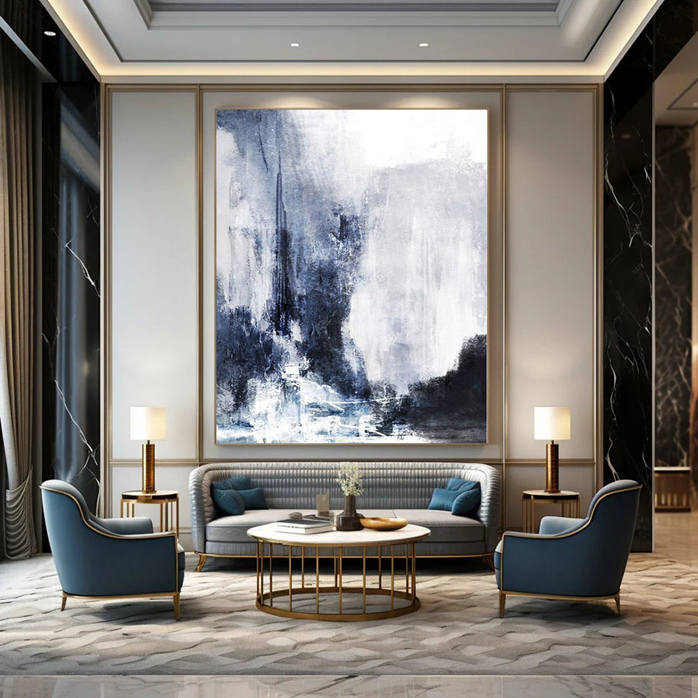 Large Hand-Painted Contemporary Abstract Wall Art for Living Room Behind Armchairs