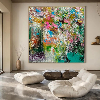 Huge Hand-Painted Contemporary Abstract Canvas for Bedroom Windowless Walls