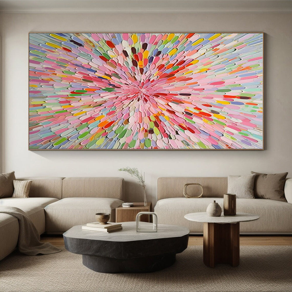 Oversized Hand-Painted Abstract Canvas for Living Room Media Wall