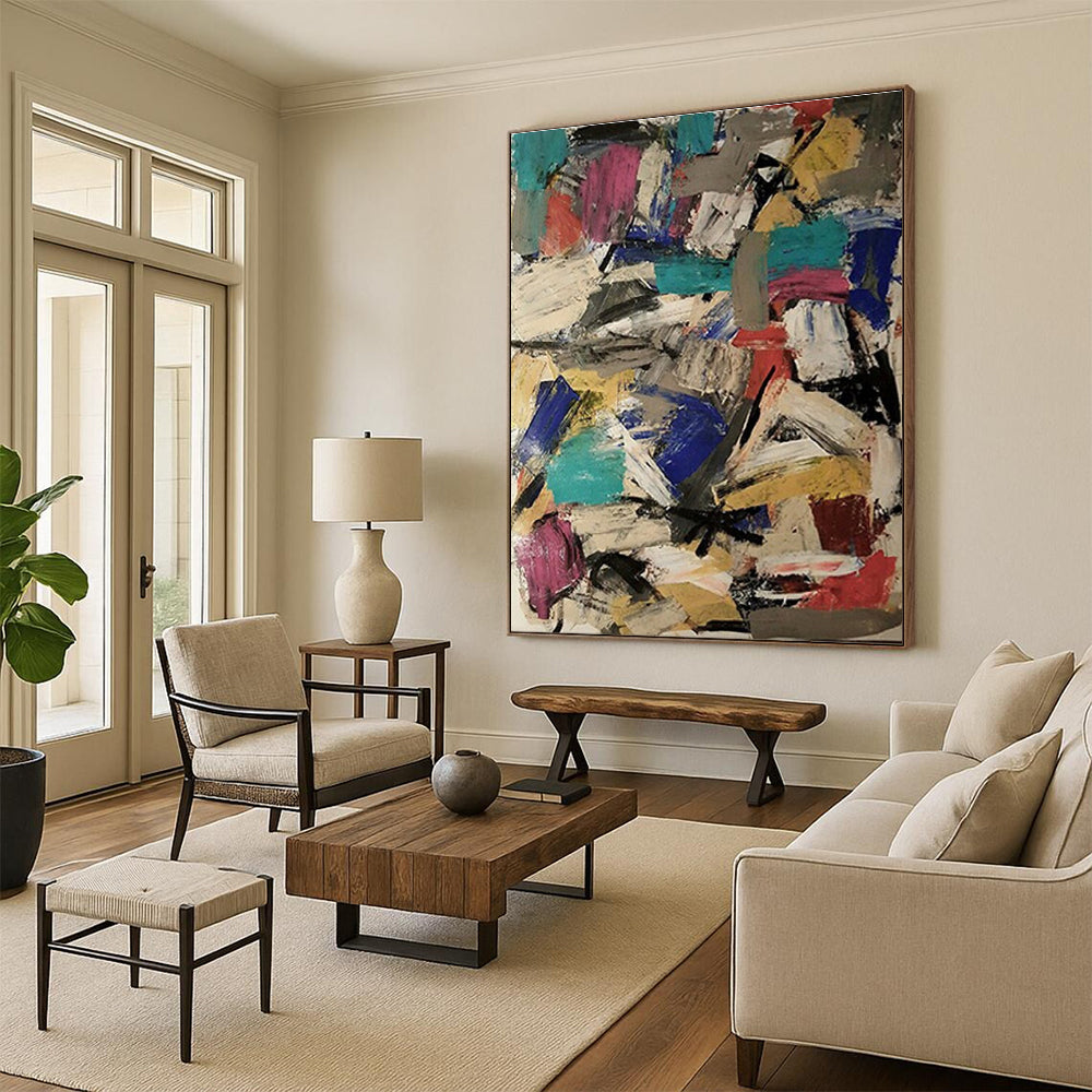 Colossal Modern Abstract Wall Art for Contemporary Entryway Staircase Landing