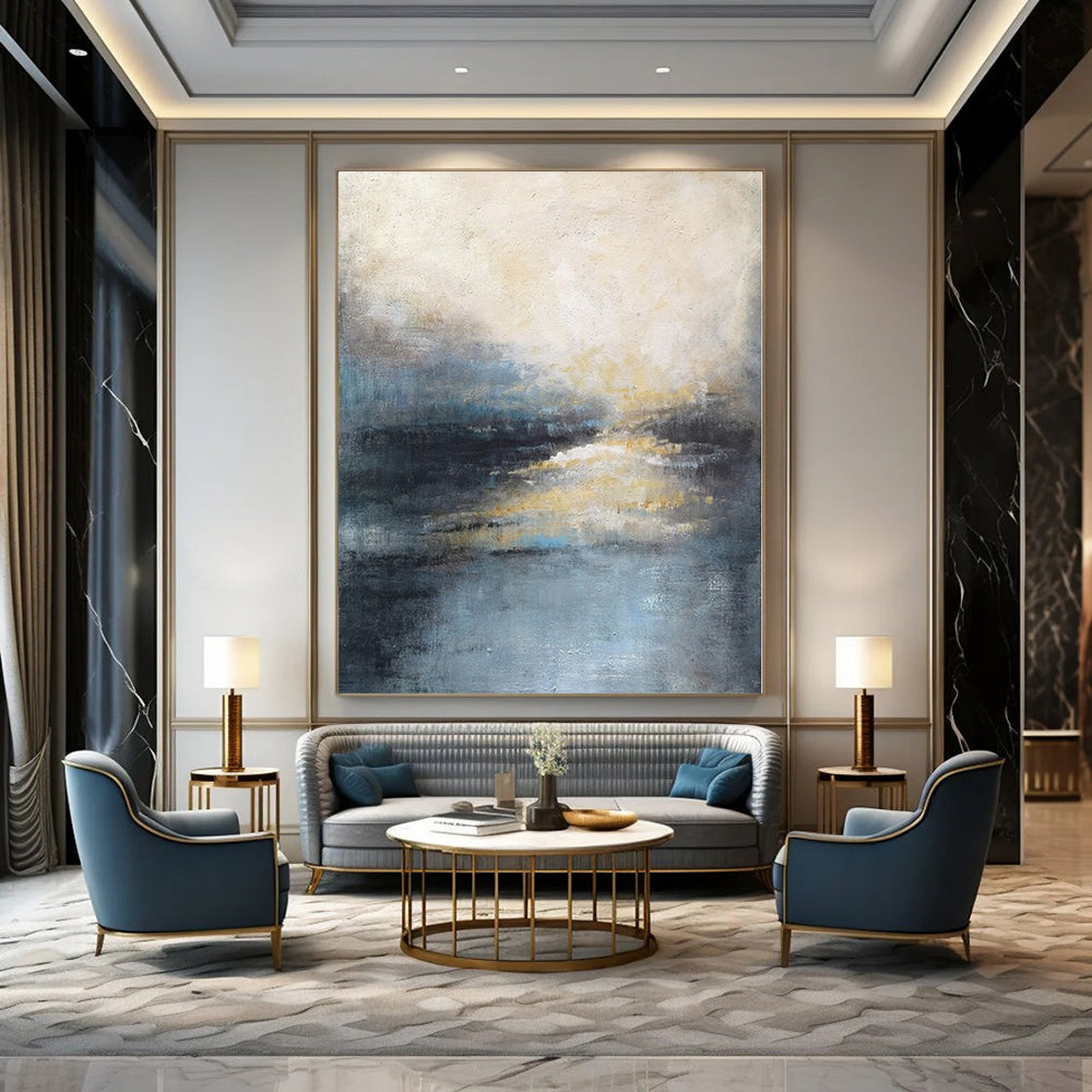 Glamorous Hand-Painted Abstract Mural for Living Room Bar Areas