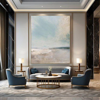 Sculptural Hand-Painted Abstract Mural for Living Room Behind Sectional Dividers