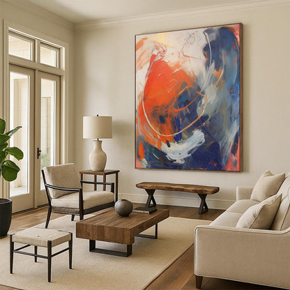 Modern Gigantic Abstract Painting for Loft-Style Master Bedroom Feature Wall