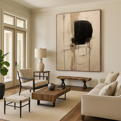 Gigantic Hand-Applied Abstract Painting for Home Library Knowledge Wall