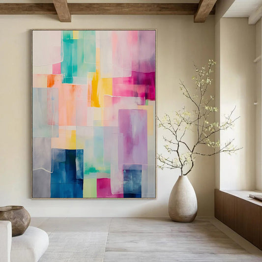 Oversized Hand-Painted Modern Abstract Mural for Dining Room Outdoor Dining Areas
