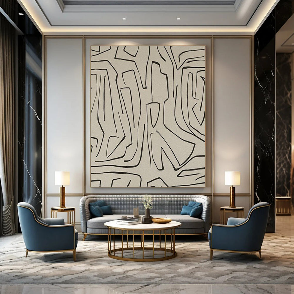 Immersive Hand-Painted Contemporary Abstract Mural for Living Room Open Walls