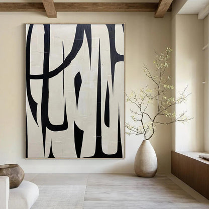Oversized Hand-Painted Modern Abstract Mural for Living Room Behind Sectional Dividers