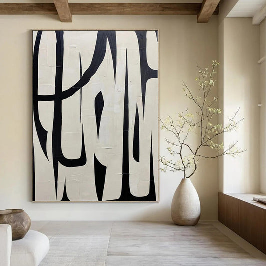 Oversized Hand-Painted Modern Abstract Mural for Living Room Behind Sectional Dividers