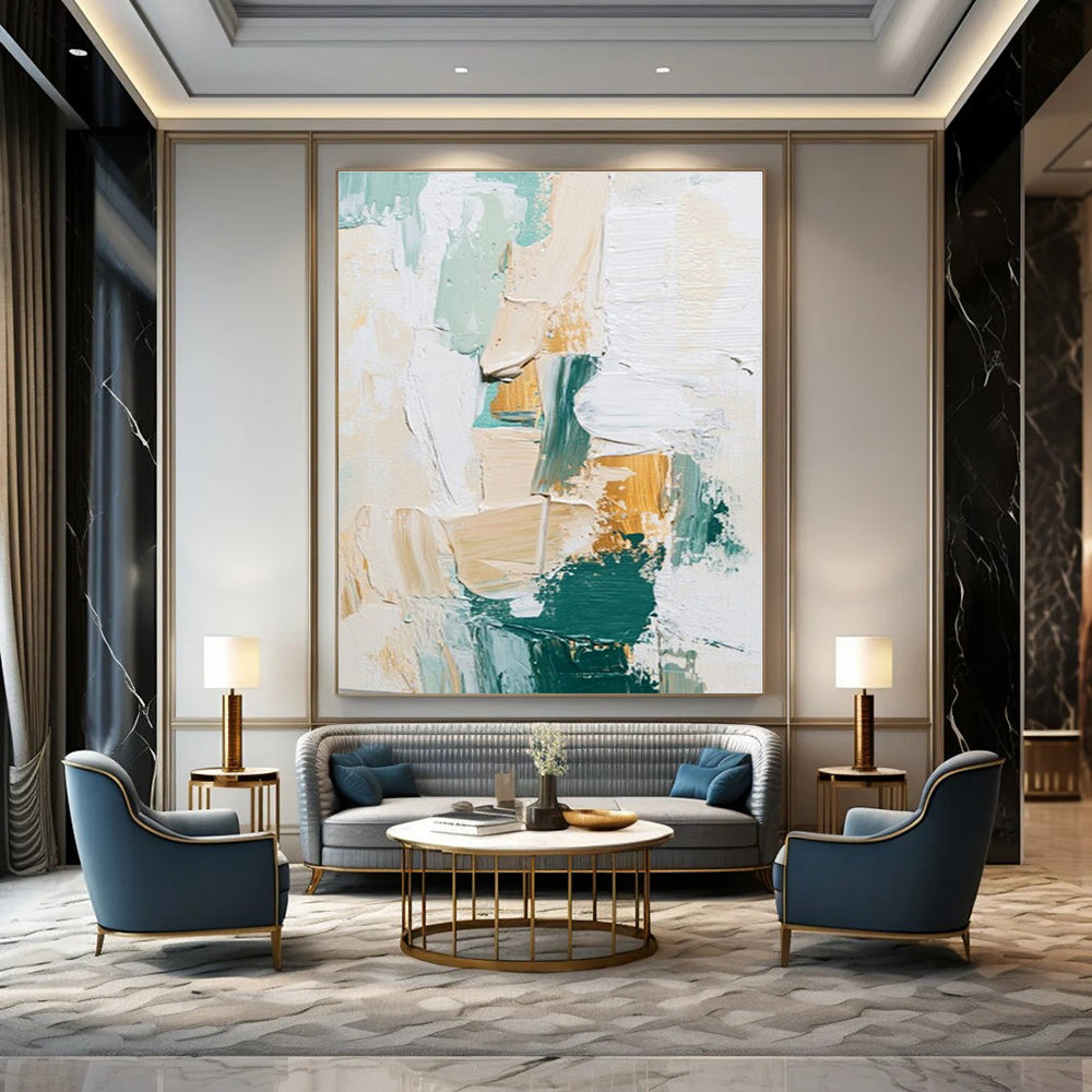 Huge Hand-Painted Contemporary Abstract Canvas for Office Waiting Areas