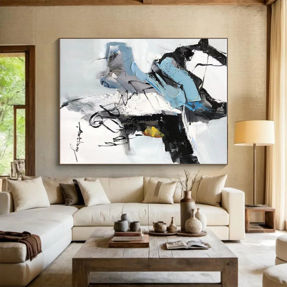 Contemporary Oversized Hand-Painted Abstract Canvas for Modern Living Room Makeover