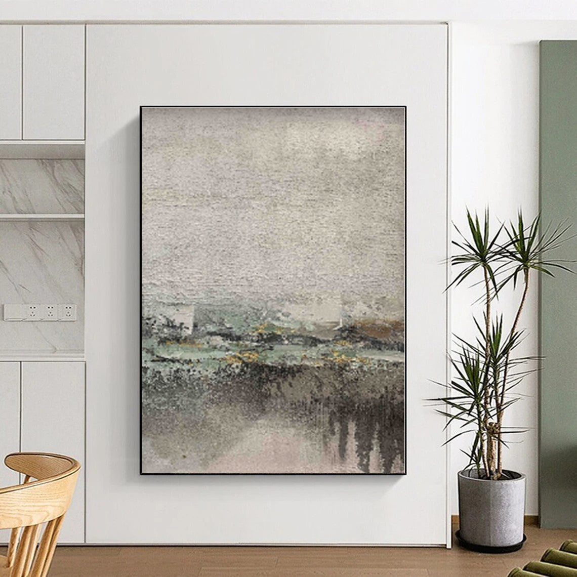 Oversized Abstract Folk Art Hand-Painted Canvas for Attic Hideaway Wall