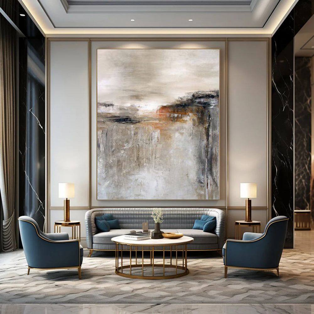 Large-Scale Hand-Painted Contemporary Abstract Mural for Living Room Bar Areas