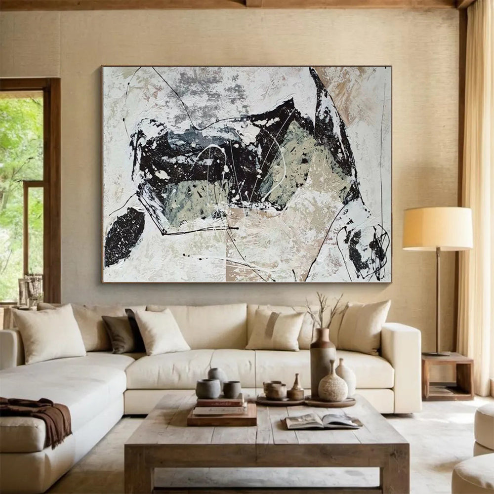 Immense Hand-Painted Abstract Art for Basement Entertainment Area