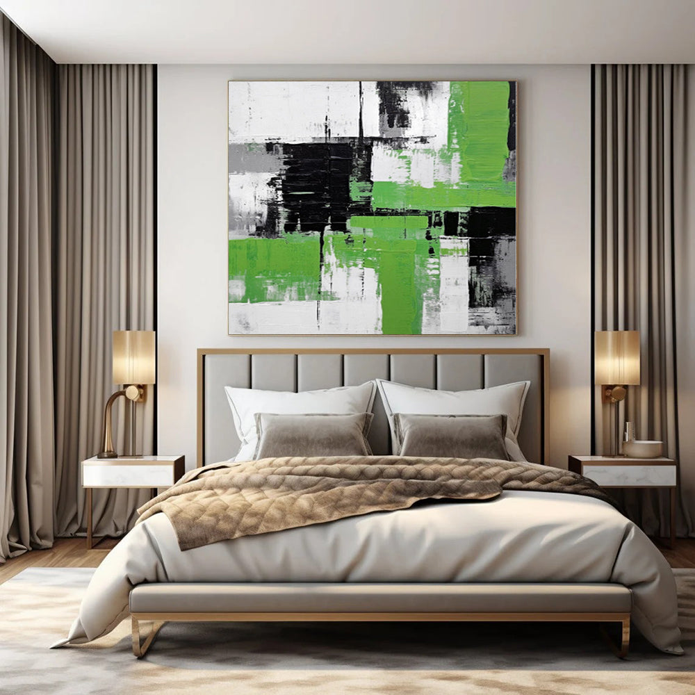 Grand Abstract Painting for Indoor Green Wall Spaces - Made to Order Acrylic on Linen
