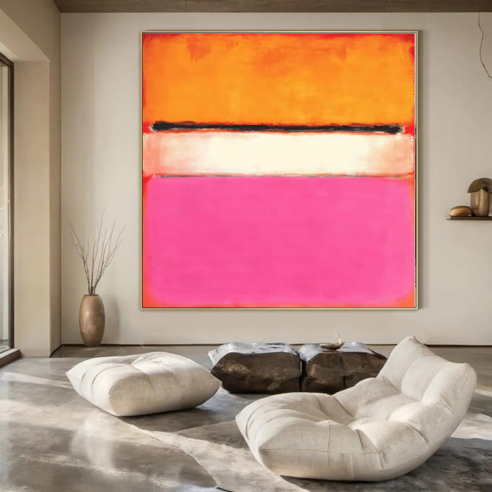 Giant Hand-Painted Contemporary Abstract Painting for Dining Room Behind Dining Hutches