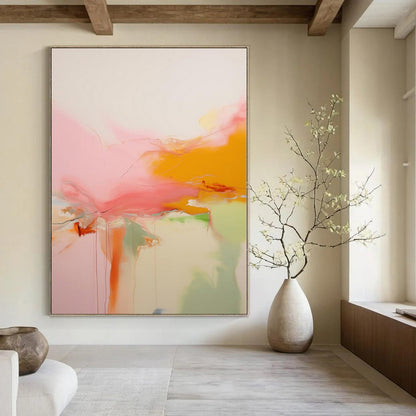 Large Hand-Painted Contemporary Abstract Wall Art for Dining Room Behind China Cabinets
