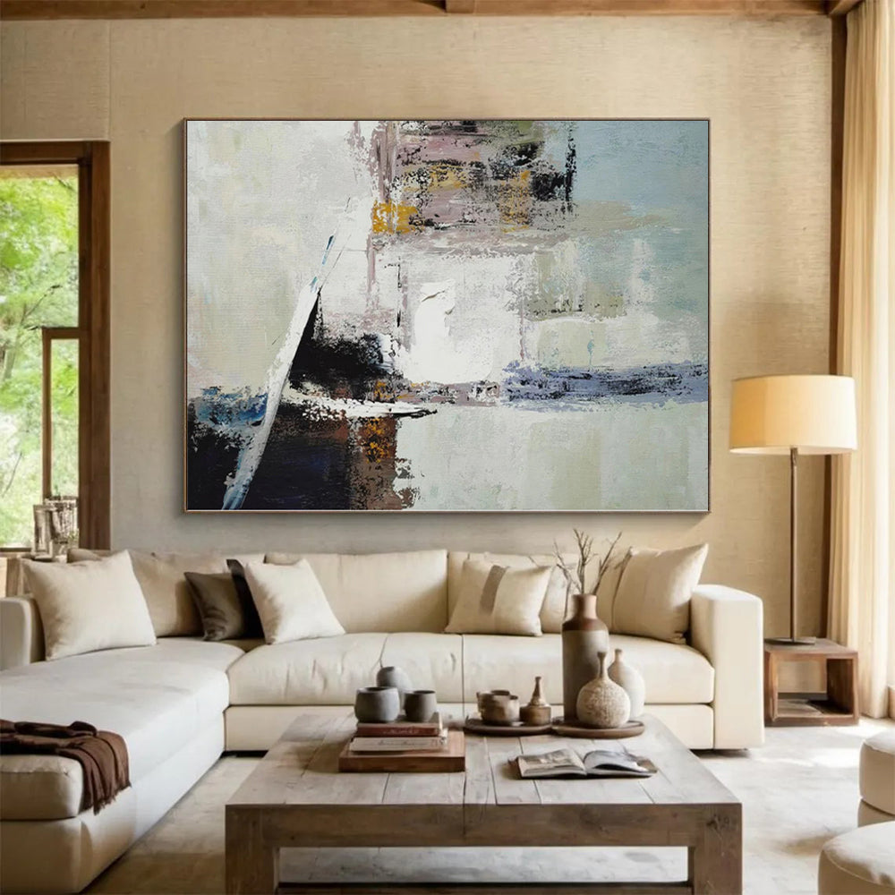 Monumental Custom Abstract Art for Guest Room Fireplace and Mantel Feature Walls