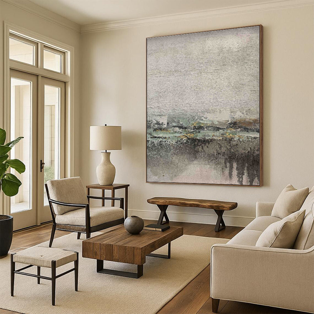 Oversized Abstract Folk Art Hand-Painted Canvas for Attic Hideaway Wall